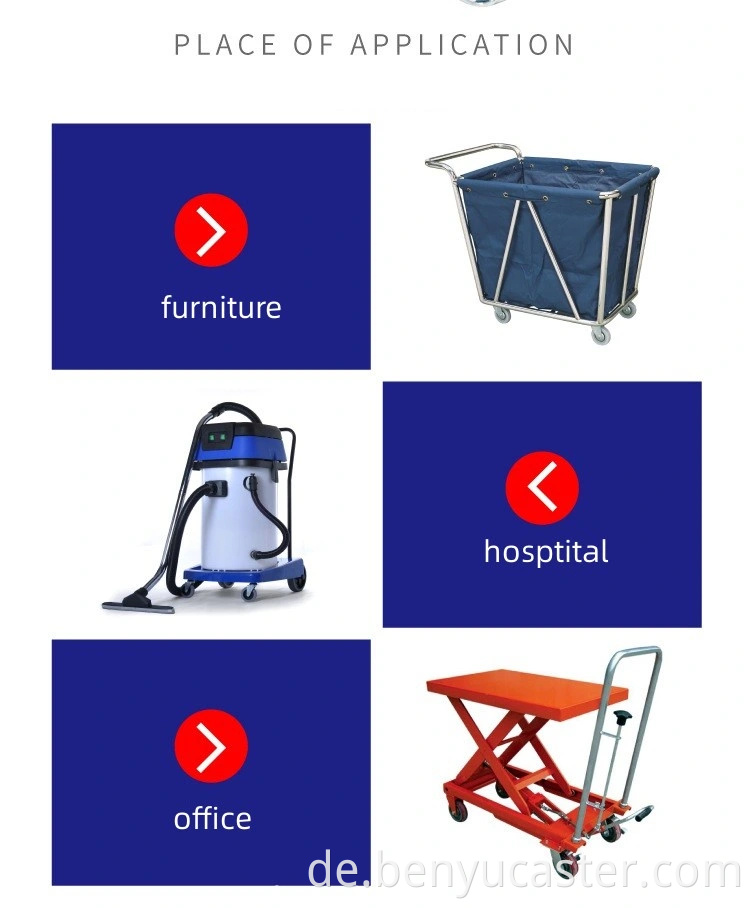 Trolley 100mm Drehbremsplatte Blaue Gummi -Räder Heavy Duty Casters